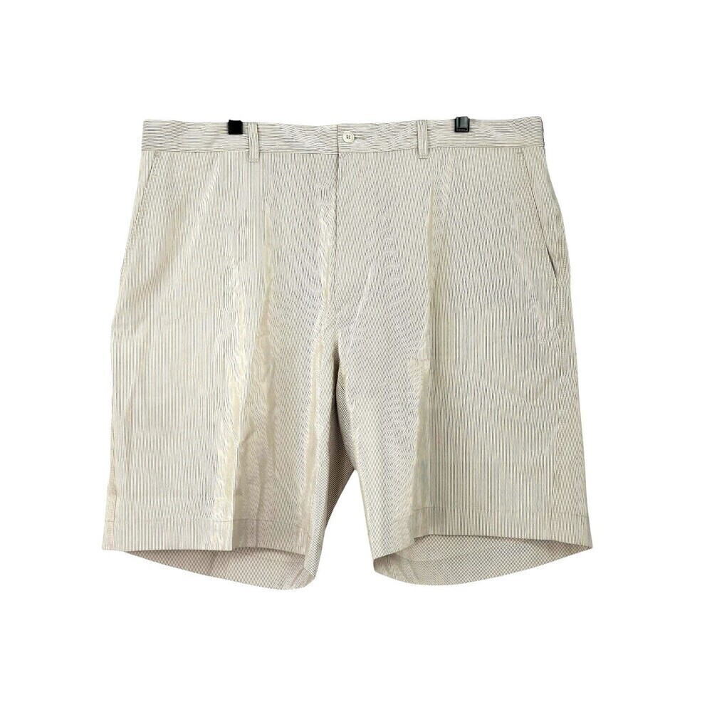 Alan Flusser Mens Golf Shorts 40x10 Inch Non Iron Performance Beige White Stripe